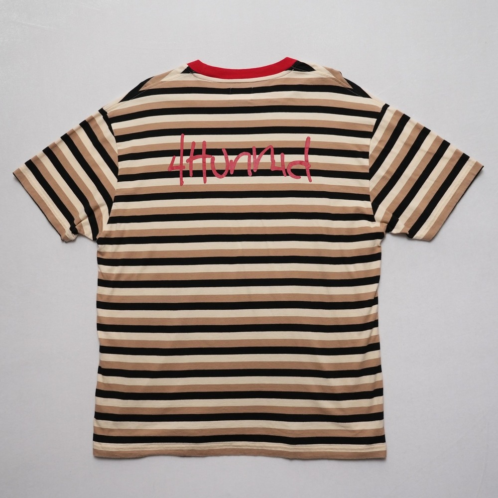4Hunnid Ringer T Shirt Mens XL Tan Black Stripe Streetwear Graphic Logo - Picture 10 of 15